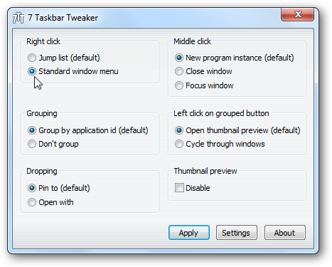 Mengubah taskbar Windows 7 dengan Taskbar Tweaker