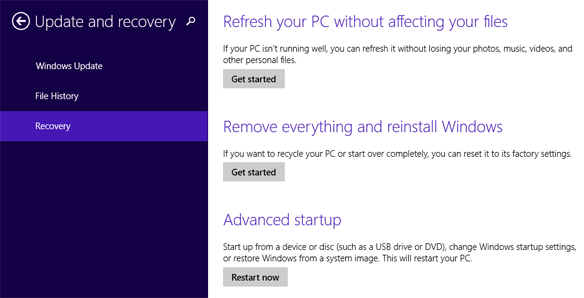 Update and Recovery Windows 8