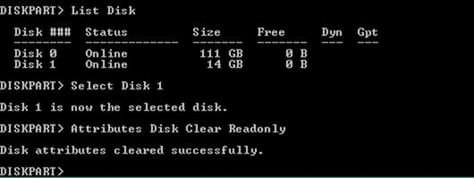 Attributes Disk Clear Readonly