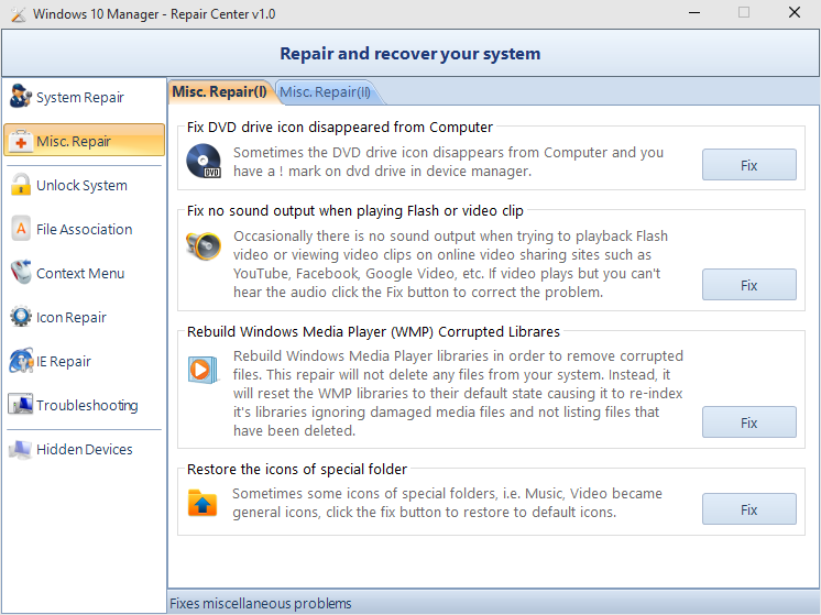 Windows 10 Manager (Misc Repair)