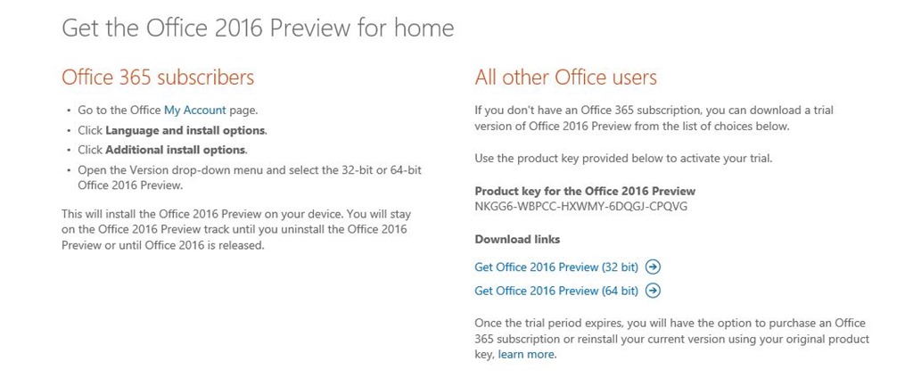 Download Office 2016 Preview