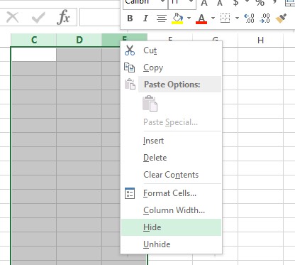 Menyembunyikan Kolom Pada Excel