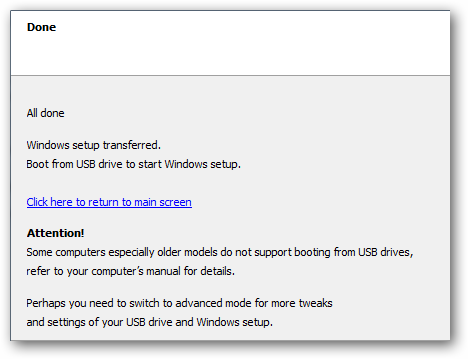 Proses Penyalinan Windows 7 ke Flashdisk Selesai