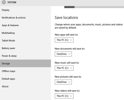 Pilihan "Storage" dalam Aplikasi Pengaturan pada Windows 10