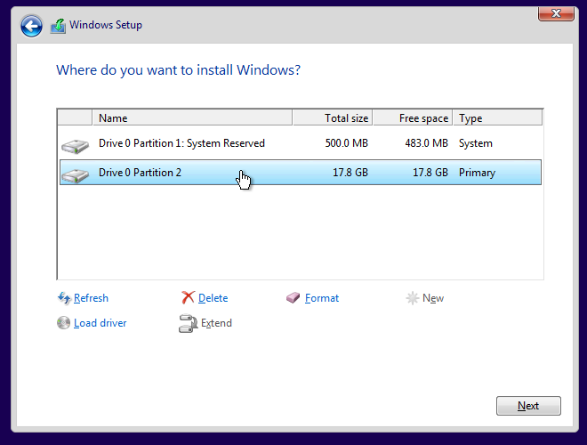 Partisi Install Windows 10