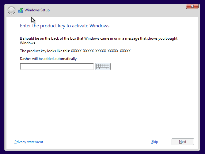 Windows 10 preview product key