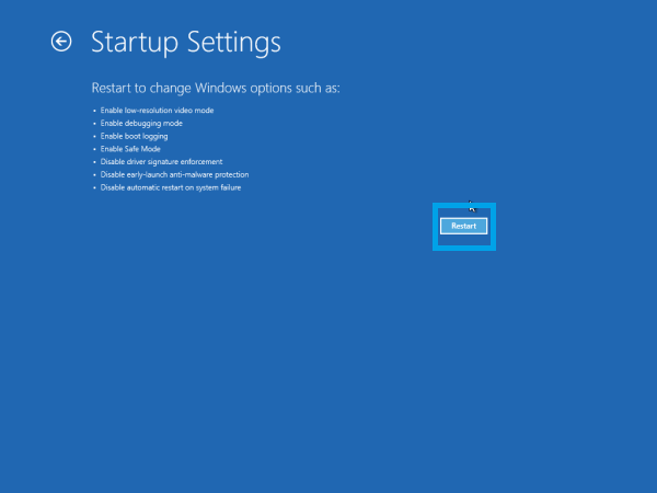 Startup Settings Windows 10