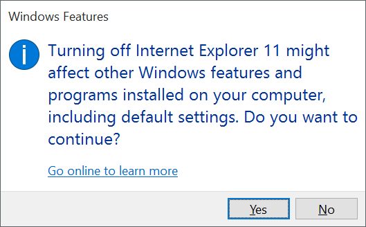 Pesan Konfirmasi Hapus Internet Explorer 11