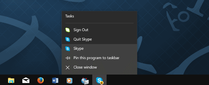 Taskbar Skype Windows 10