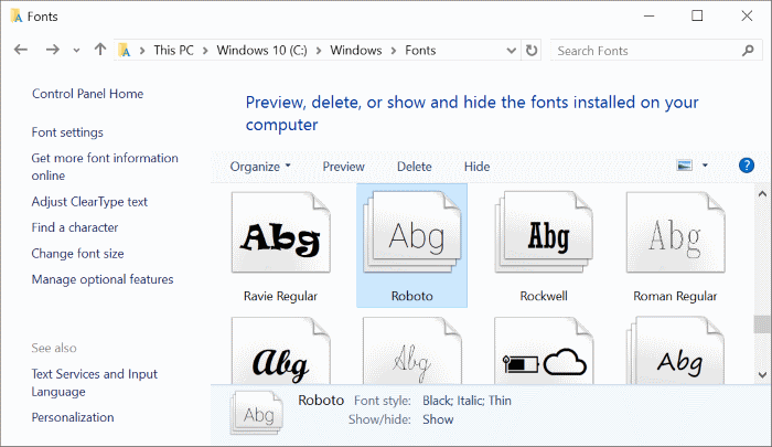Folder Font Windows 10