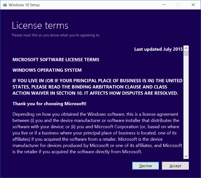 License terms Windows 10 Media Creation Tool