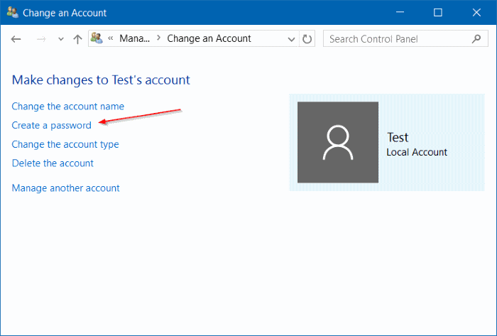 Create Password Windows 10