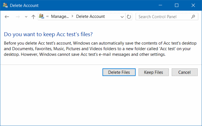 Delete Files User Accounts Windows 10