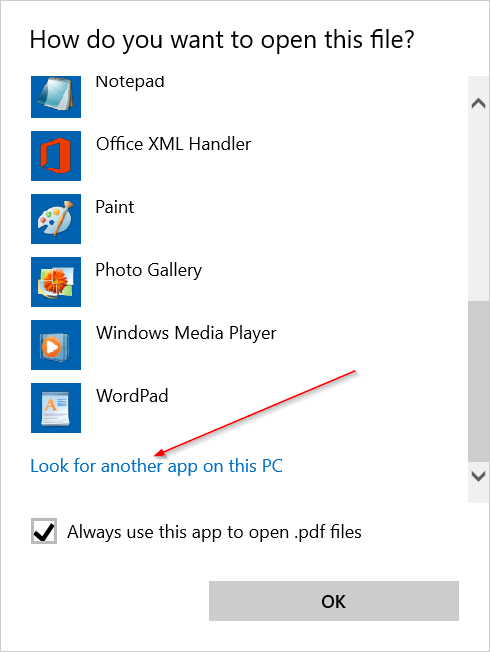 Dialog Open with another app - Look another app in this PC