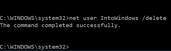 Hapus pengguna di Windows 10 melalui Command Prompt