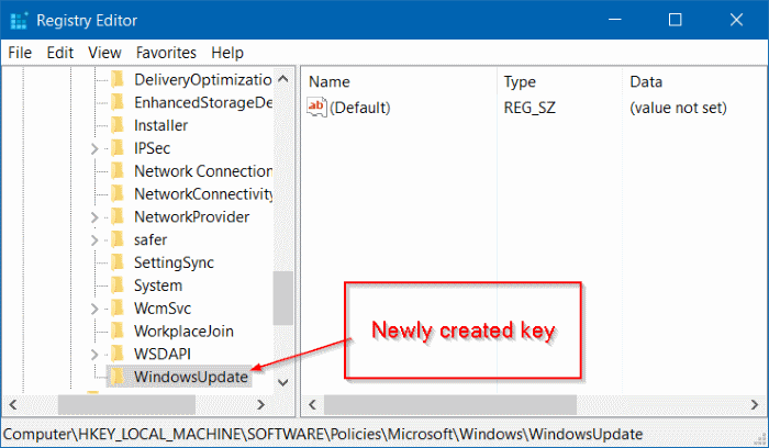 Hasil Membuat Key Windows Update