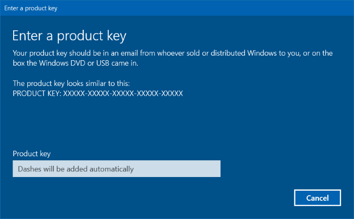 Input Product Key Windows 10