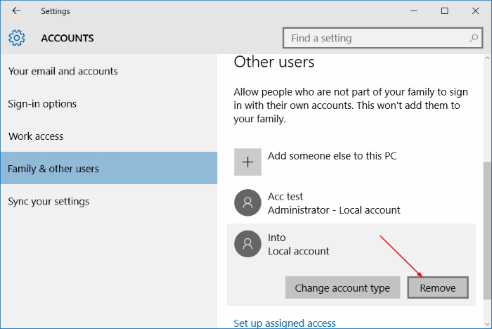 Settings Accounts Family and other users