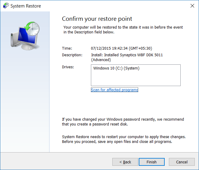 System Restore Point Wizard