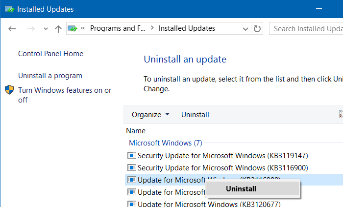 Uninstall Update Windows 10 Melalui Control Panel