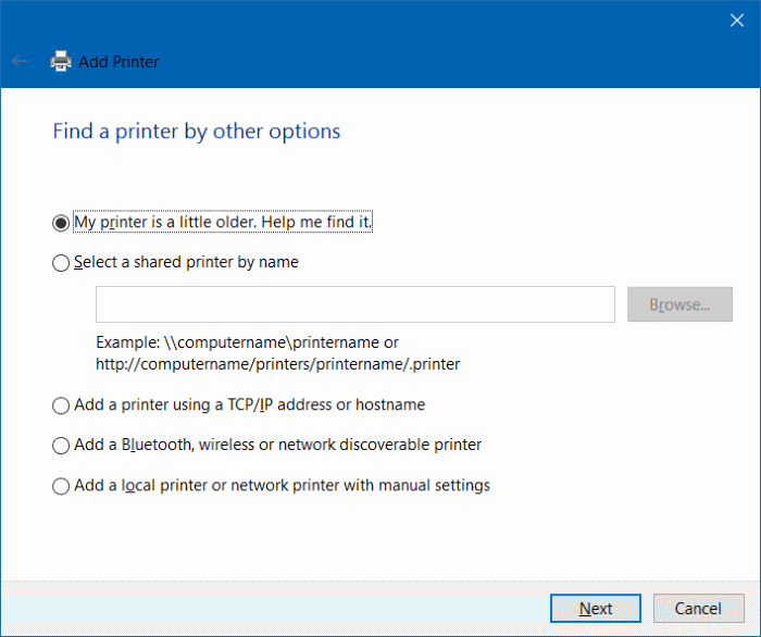 Add Printer Windows 10