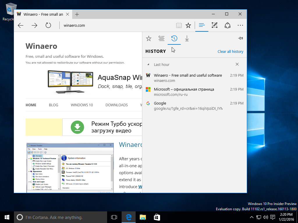 Browser Edge Windows 10 build 11102