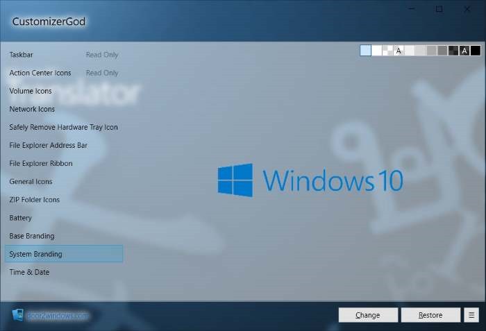 CustomizerGod Branding Windows 10