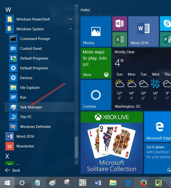 Entry Task Manager di Start Menu