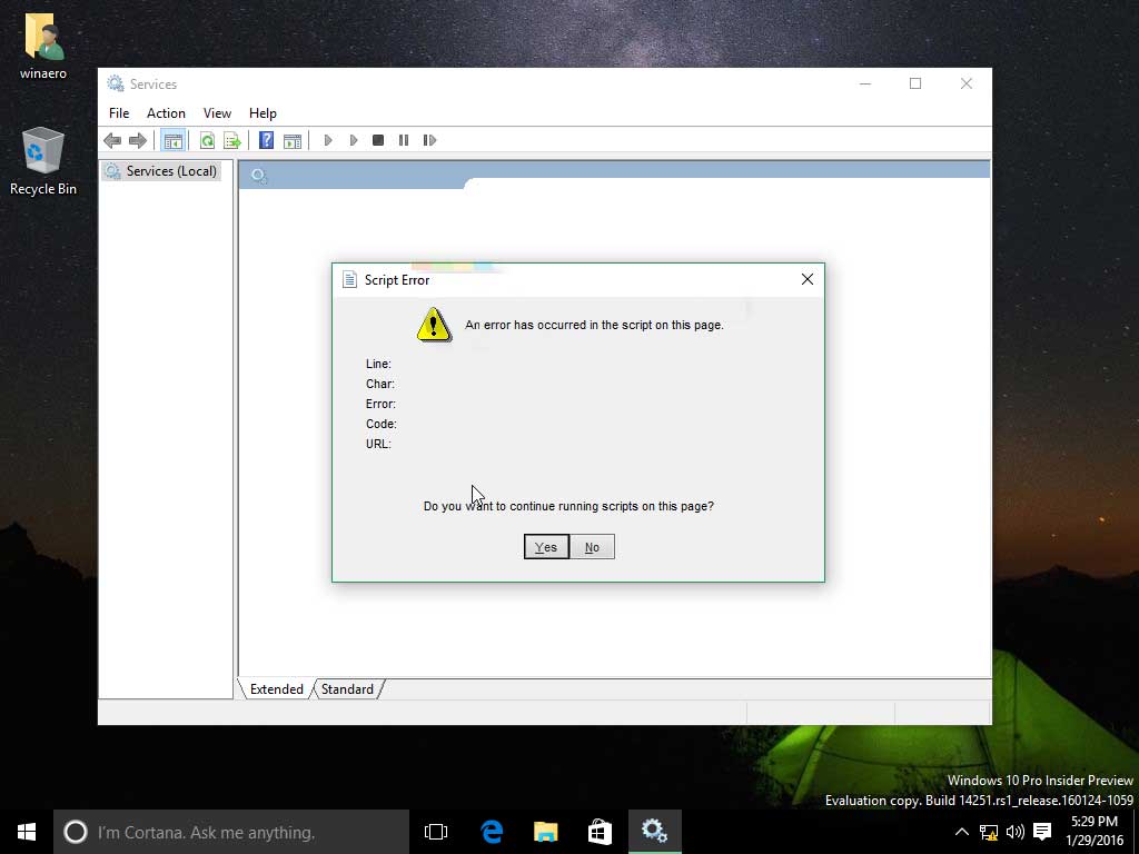 Javascript Error Windows 10