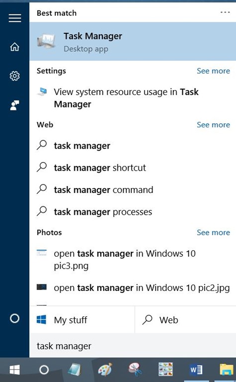 Membuka Task Manager Dari Pencarian Start Menu