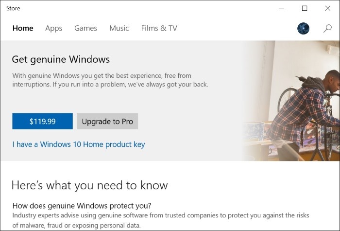 Beli lisensi Windows 10 melalui Store