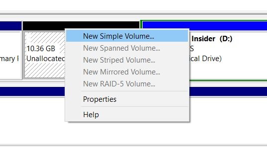 Membuat Partisi Baru - Disk Management