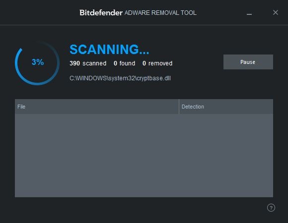 Pemindaian Bitdefender Adware Removal Tool