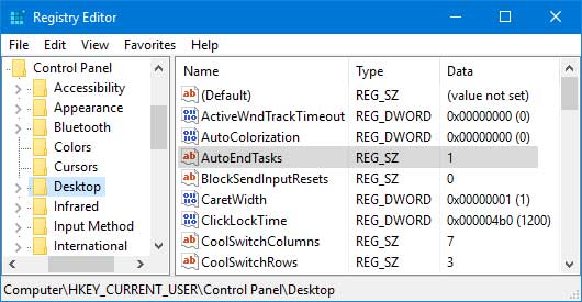 Registry AutoEndTasks