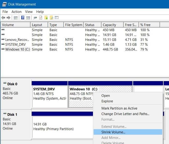 Shrink Volume - Disk Management