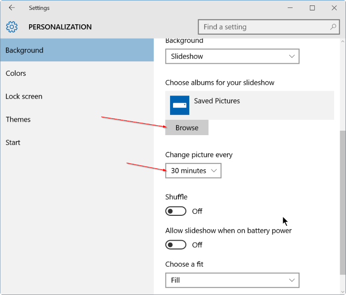 Settings - Background - Slideshow