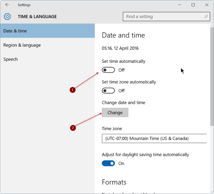 Settings - Date & time