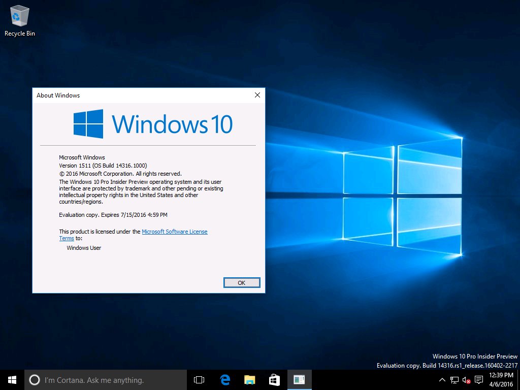 Windows 10 build 14316