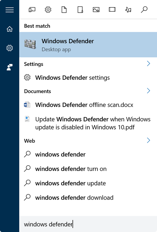 Buka Windows Defender di Windows 10