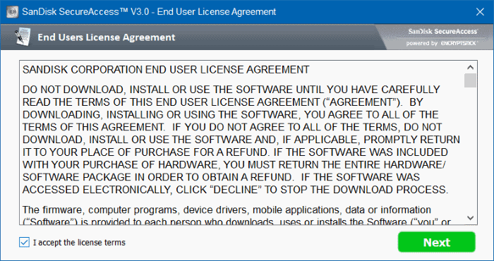 License agreement SanDisk SecureAccess