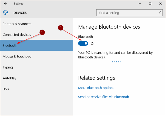 Settings - Devices - Bluetooth