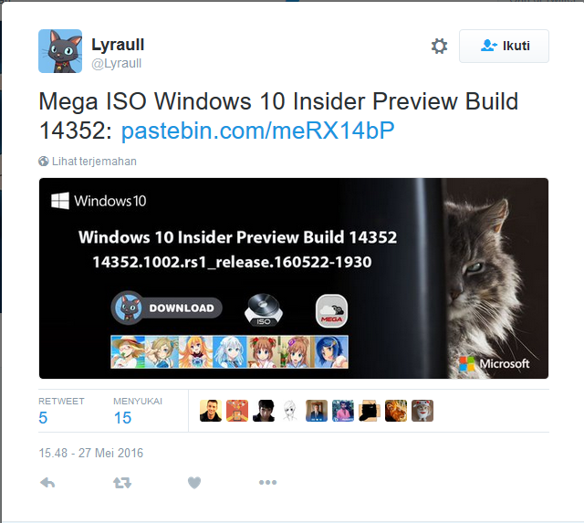  setiap beberapa ahad sekali Microsoft merilis build Windows  Download ISO Windows 10 build 14352 64-bit dan 32-bit