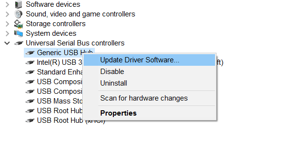 Update Driver Software Device Manager