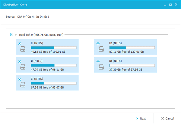 Pilih hard disk sumber (EaseUs Todo Backup)