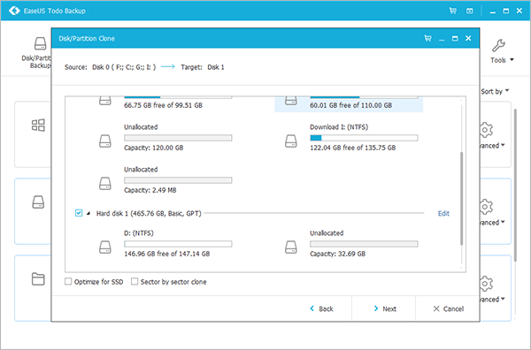 Pilih hard disk tujuan (EaseUs Todo Backup)