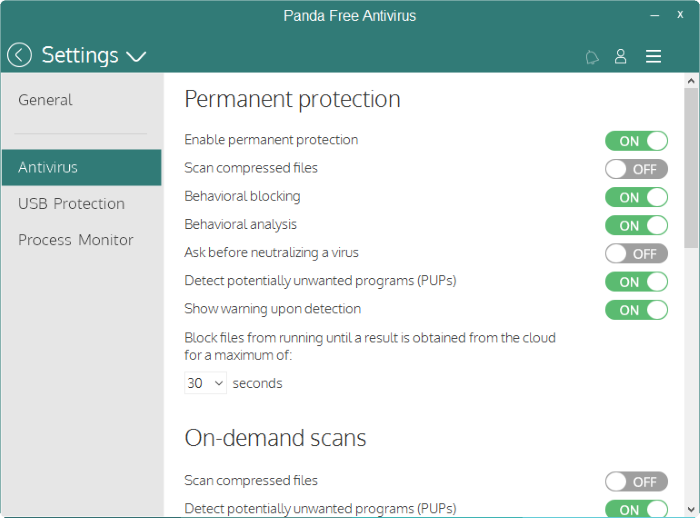 Pengaturan Panda Free Antivirus
