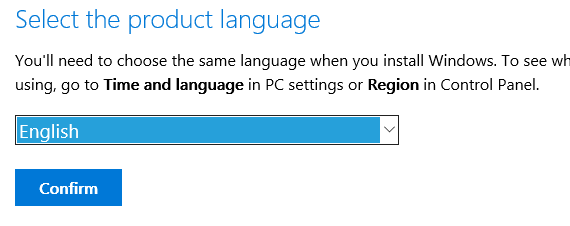 Product Language - Download Windows 10