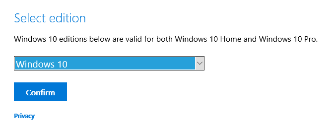 Select Edition - Download Windows 10