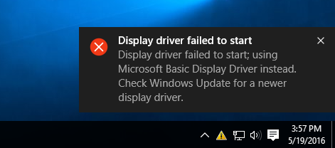 Display driver failed to start