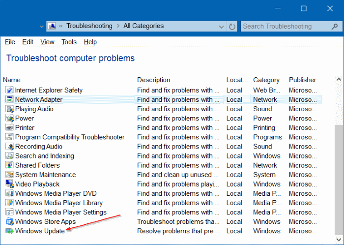 Troubleshooter - Windows Update